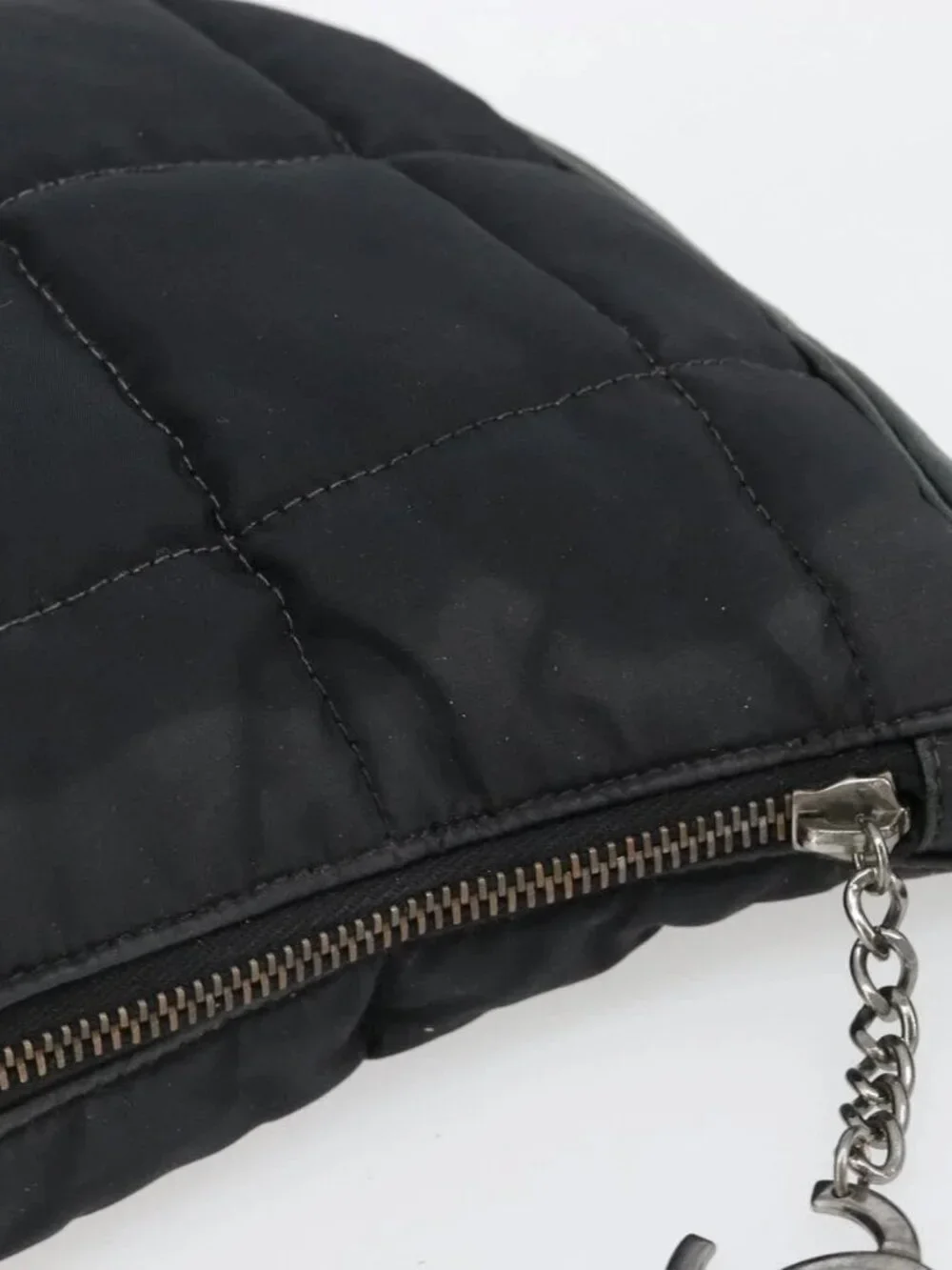CHANEL Choco Bar Chain Shoulder Bag Nylon Black Silver CC Auth 118385